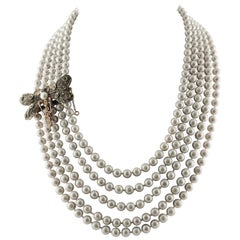 Yellow and Blue Sapphires Pearls Diamonds Rose Gold and Silver Necklace