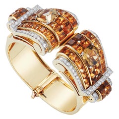 A Detachable Citrine and Diamond Retro cuff Bracelet