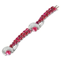 Unheated Burmese cabochon ruby and diamond bracelet