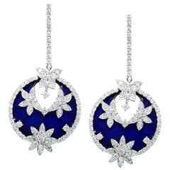 Cobalt Blue Enamel and Diamond White Gold Earrings with Butterflies Stambolian