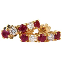 2.48CT Natural Rounds Fine Gem Red Ruby Diamond Earrings Semi Hoop 14KT
