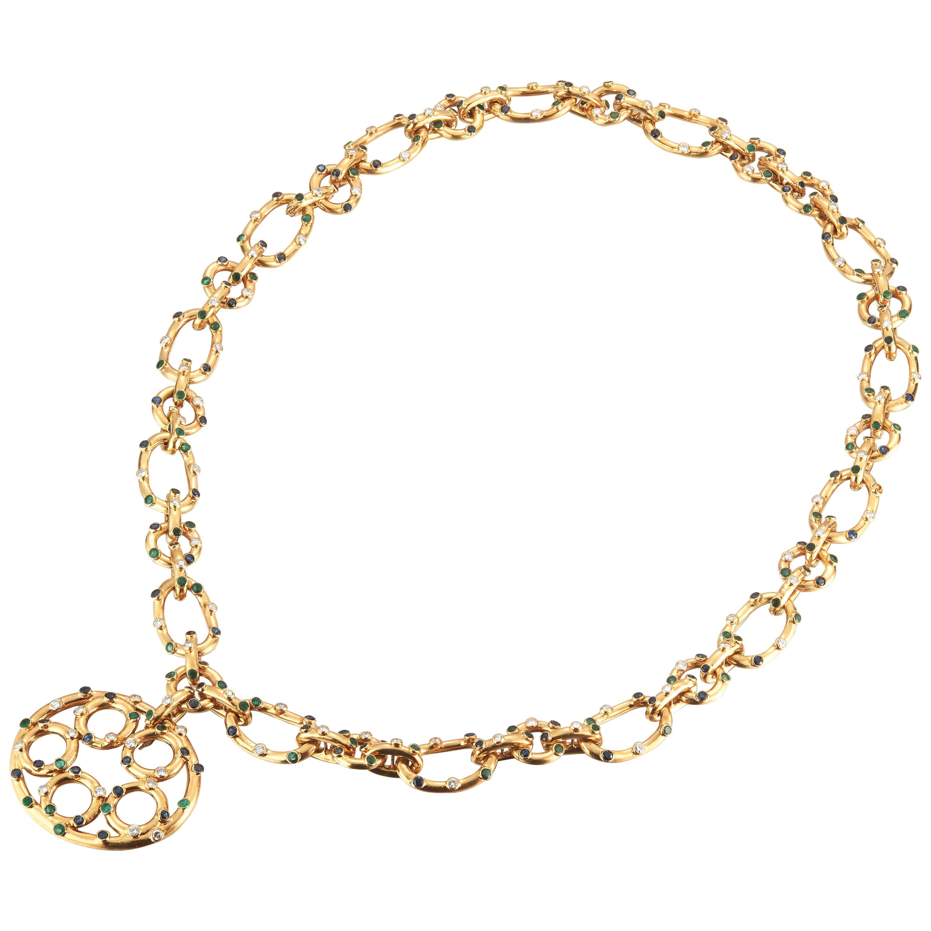  1970's Multi Gem Sautoir Necklace
