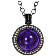 Cabochon Japanese Amethyst Topaz Quartz Oxidized Sterling Silver Pendant