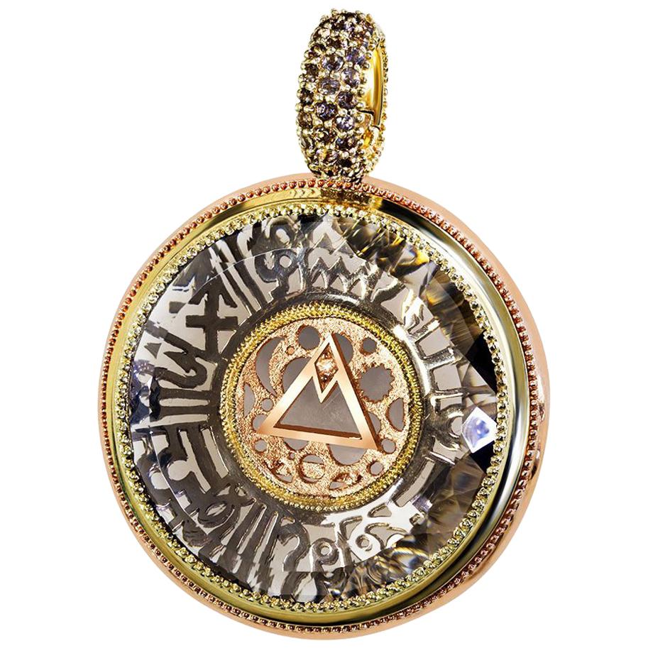 Alex Soldier Smoky Topaz Diamond Gold Talisman Zodiac Pendant Necklace Enhancer For Sale