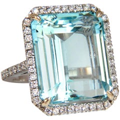 GIA Certified 22.21 Carat Natural Aquamarine Diamonds Ring 18 Karat
