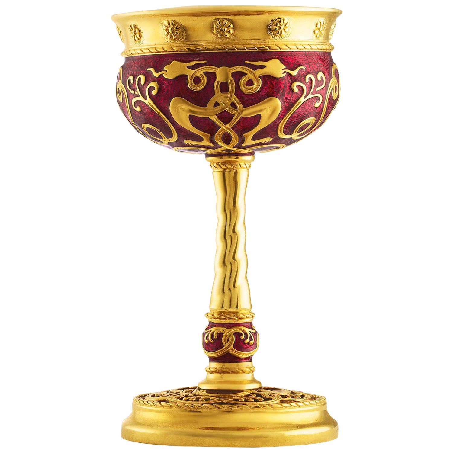 Russian Kiddush Cup Menorah 24 Karat Gold Plated Sterling Silver with