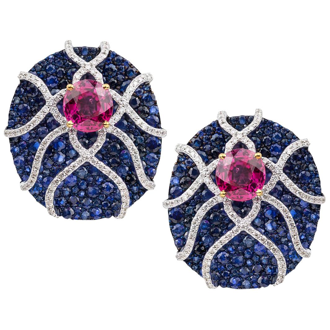 Umrao Sapphire Diamond and Spinel Ear Clips