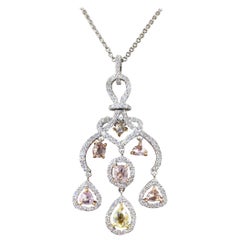 La Reina Collection Pink, White and Yellow Diamond Pendant Necklace