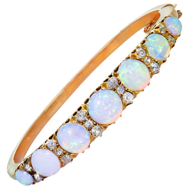 Victorian Opal Diamond And Gold Bangle Bracelet For At 1stdibs Victorian Opal Diamond And Gold Bangle Bracelet For