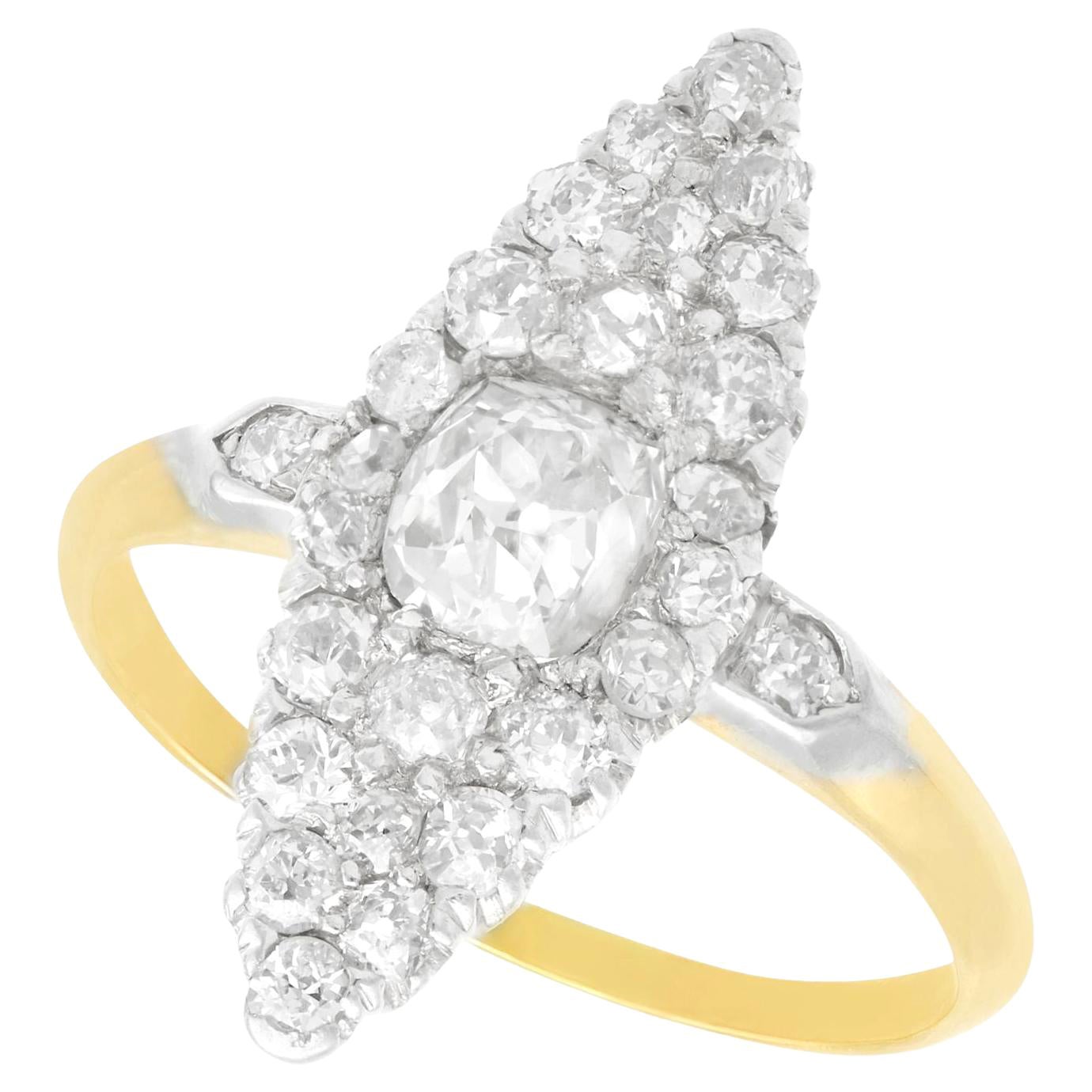 1900s 1.57 Carat Diamond Yellow Gold Marquise Cocktail Engagement Ring