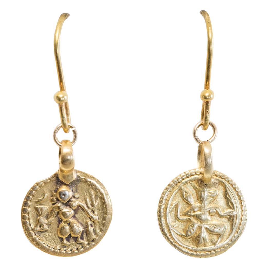 Boucles d'oreilles pendentifs de divinité indienne en or 22 carats