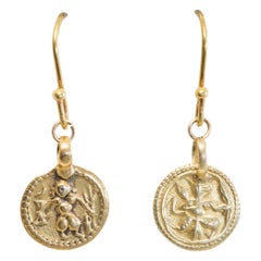 Retro 22 Karat Gold Indian Deity Pendant Earrings