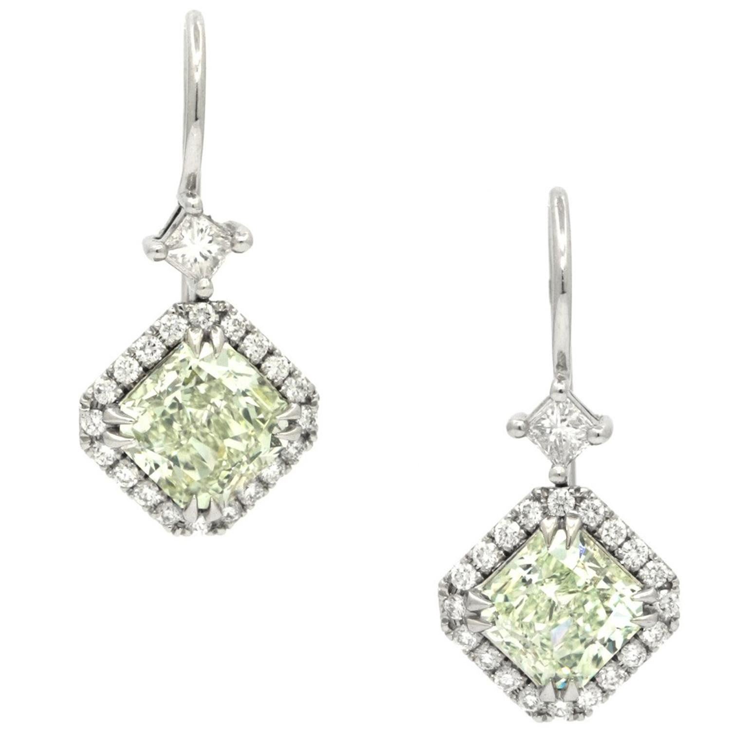 GIA 2.77 Carat Natural Green Diamond Earrings For Sale