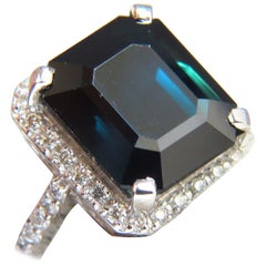 GIA Certified 18.44 ct natural Deep Green Blue Sapphire diamond ring 18kt Halo