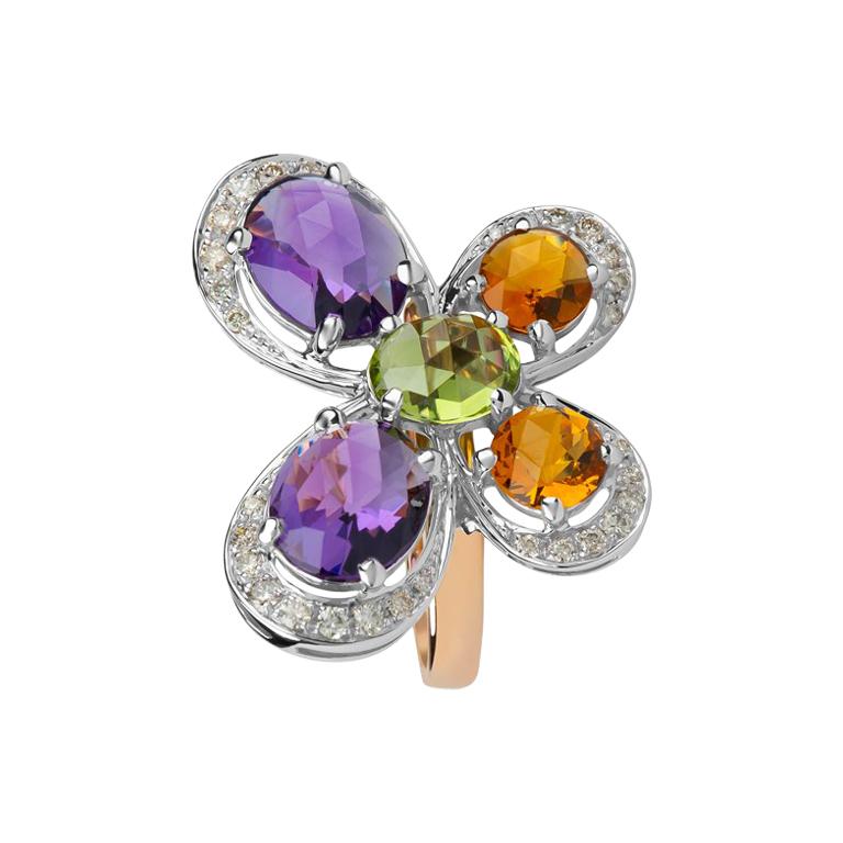 Zorab Creation Amethyst, Citrine and Peridot Graceful Butterfly Ring For Sale