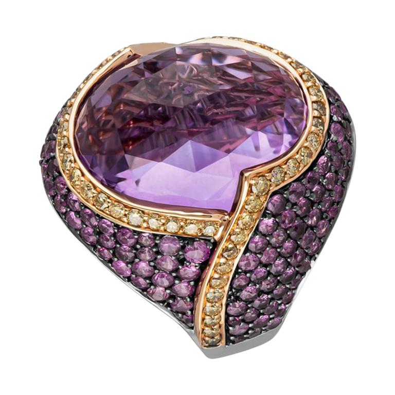 Zorab Creation 20.63 Faceted Amethyst Lion-Heart Ring For Sale