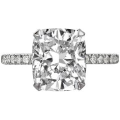 4.35 Carat Cushion Cut Diamond Engagement Ring on 18 Karat White Gold
