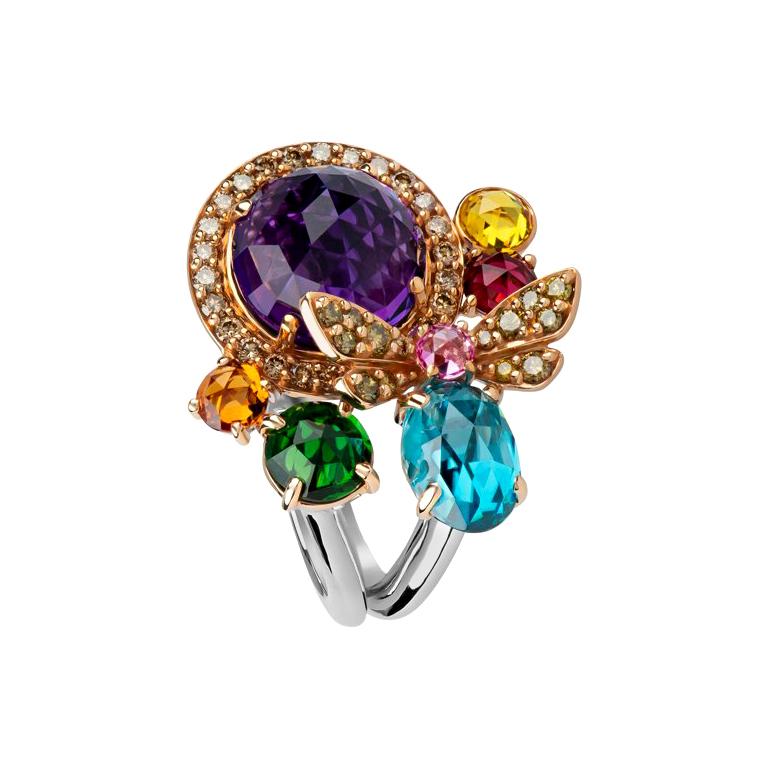 Zorab Creation, Multi-Gems Kaleidoscope Butterfly Cocktail Ring For Sale