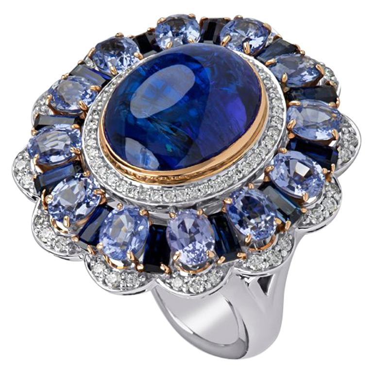 Zorab Creations Tanzanite 9.27 Carat and Sapphire 7.62 Carat Wreath Ring For Sale