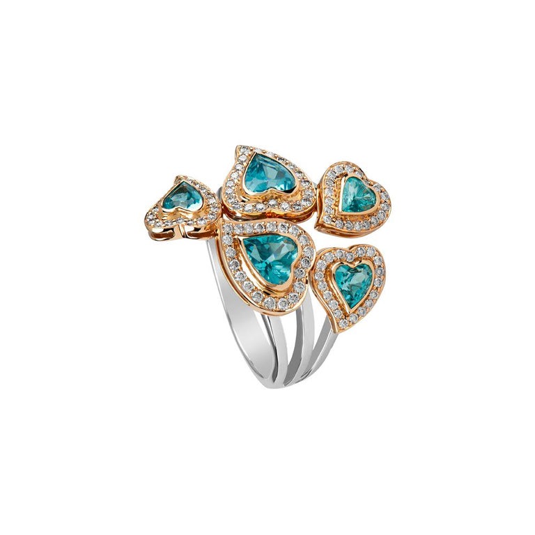 Zorab Creation Apatite and White Diamond Five Heart Ring For Sale at ...