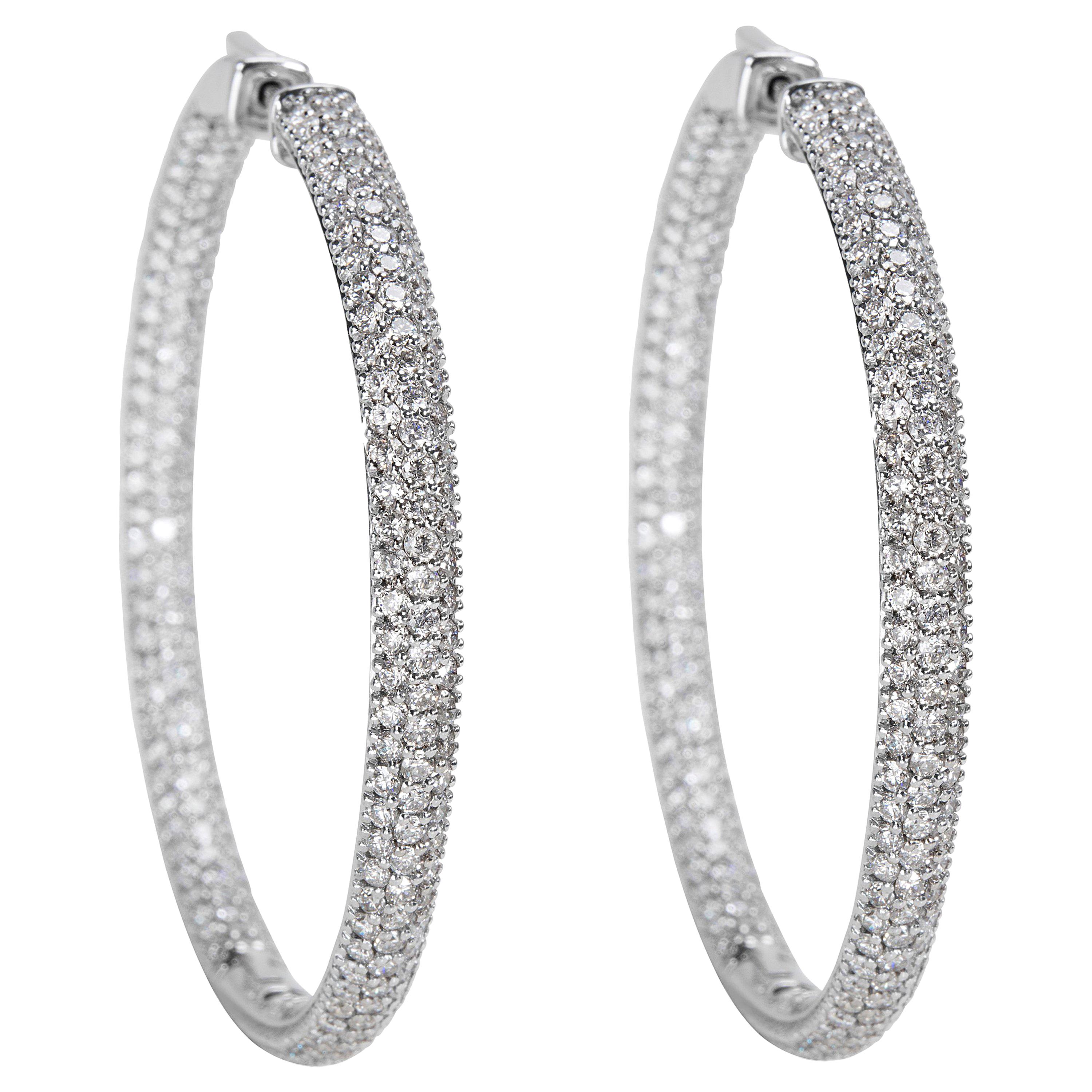 Pave Diamond Hoop Earrings in 14 Karat White Gold '6.68 Carat'