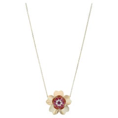 Retro Diamond Ruby Yellow Gold Pendant Chain Necklace 1950S