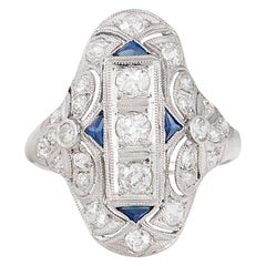 Antique Art Deco with Diamonds and Sapphires Platinum Ring