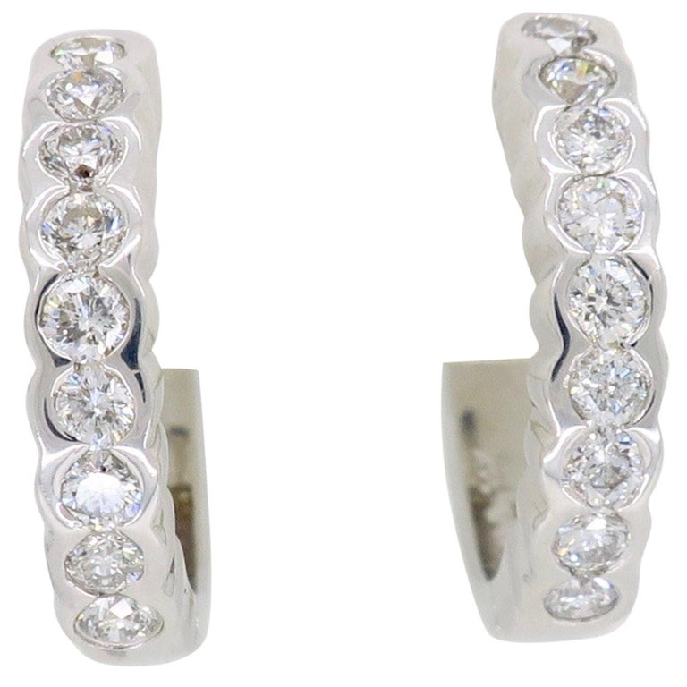 Diamond Gold Huggie Hoop Earrings One Of A Kind For At 1stdibs Diamond Huggie Style Hoop Earrings