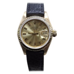 Rolex Ladies Date 69718 18 Karat Yellow Gold with Leather Band
