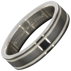 Tiffany & Co. Platinum Flat Double Milgrain Gents Wedding Band