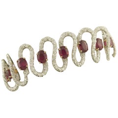 Rubies White Diamonds White and Rose Gold Waves Bracelet
