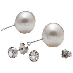GIA Certified 1.0 Carat Diamonds Interchangable Aust SS pearl Earrings