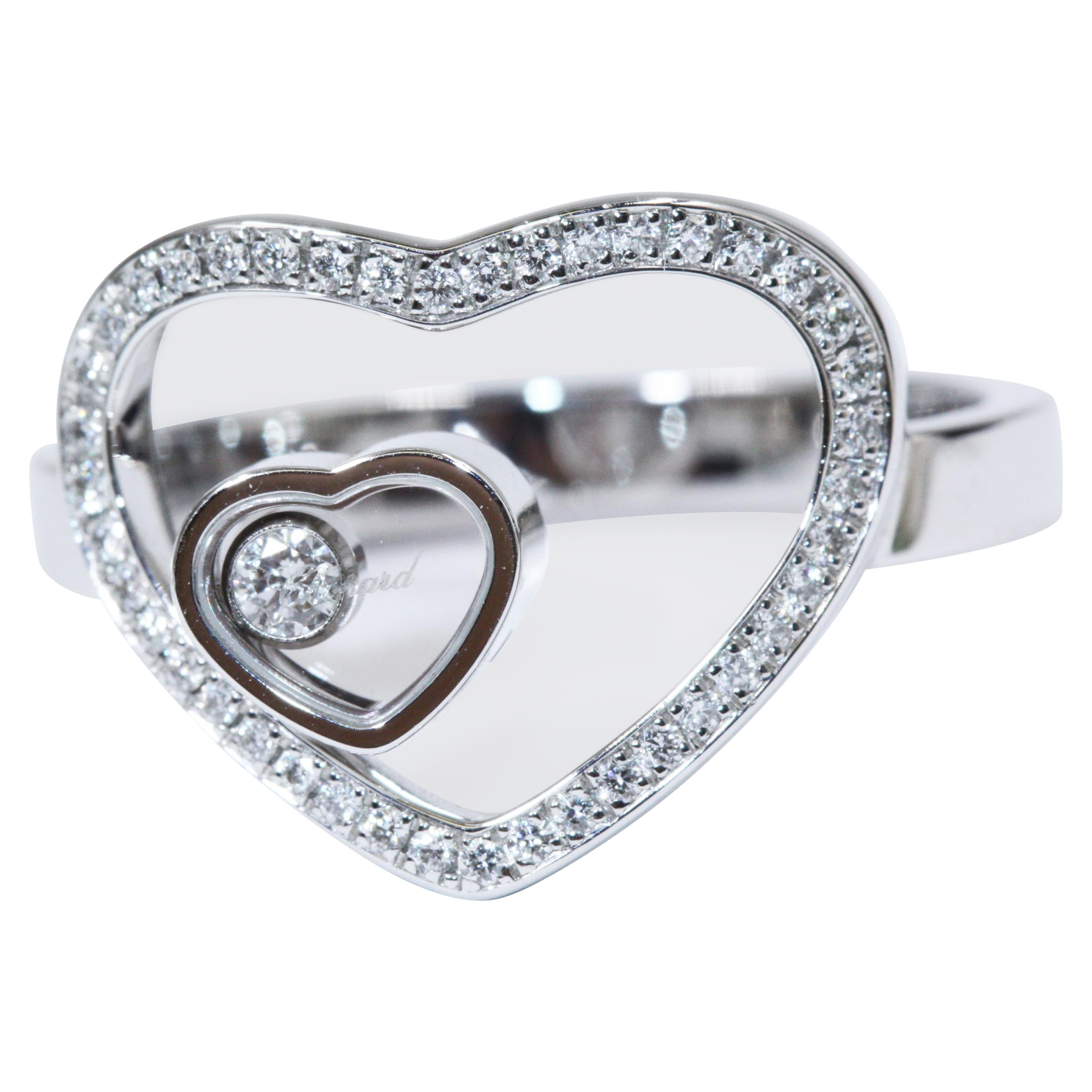 Chopard 18 Karat White Gold Happy Hearts Diamonds Ring For Sale