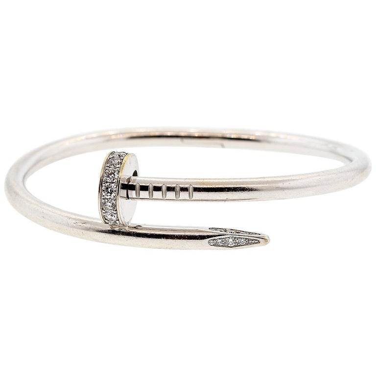Modern Juste Un Clou Cartier 18 Karat White Gold Diamond Nail Modern Juste Un Clou Cartier 18 Karat White Gold Diamond Nail Bracelet For