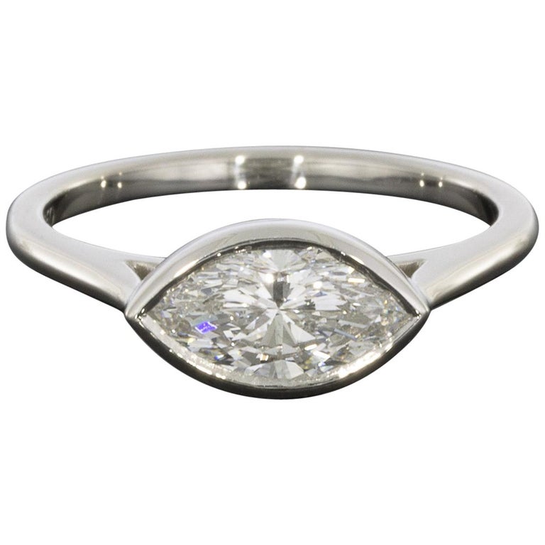 Platinum and Yellow Gold Marquise Diamond EastWest Bezel Engagement