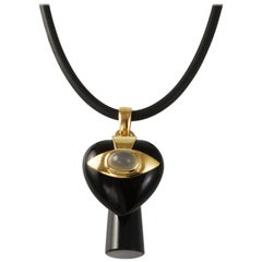 1990s Giorgio Facchini Black Agate, Moonstone and Gold Pendant