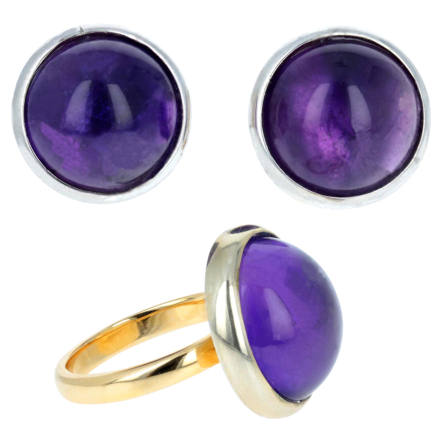 Amethyst and Gold Earring and Ring Set For Sale