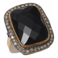 Retro Black Onyx and Diamond Ring
