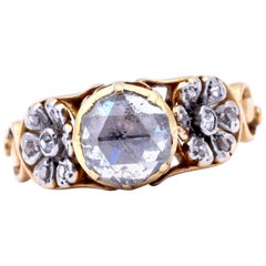 Antique Gold Rose Cut Diamond Ring with Platinum Floral Shoulders, C1895