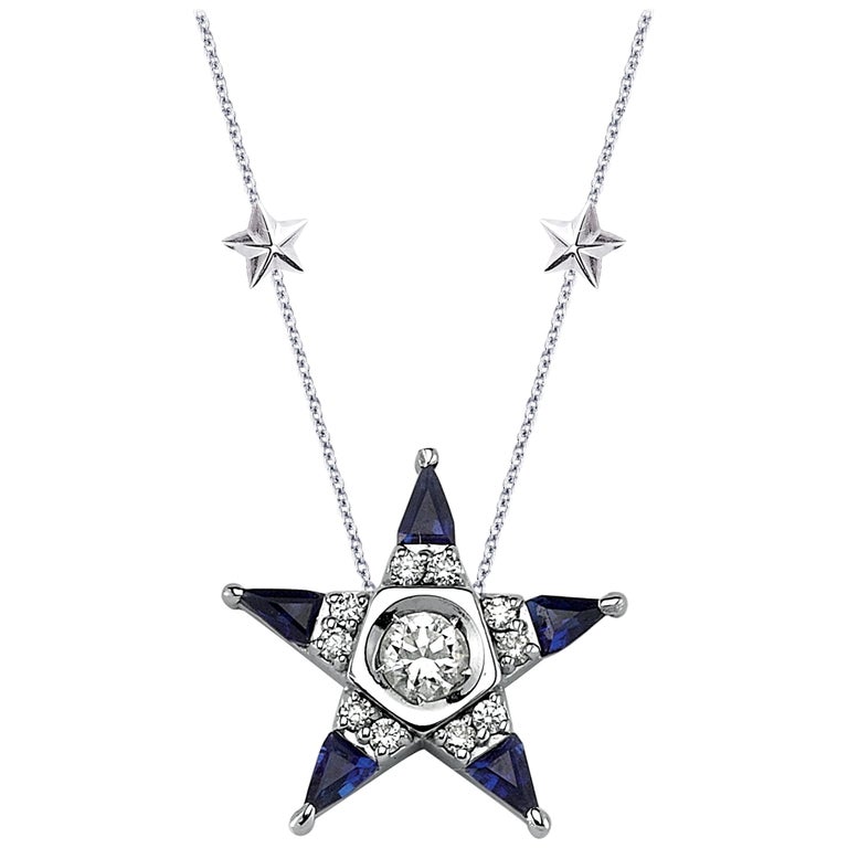 White-gold, diamond and sapphire Star necklace