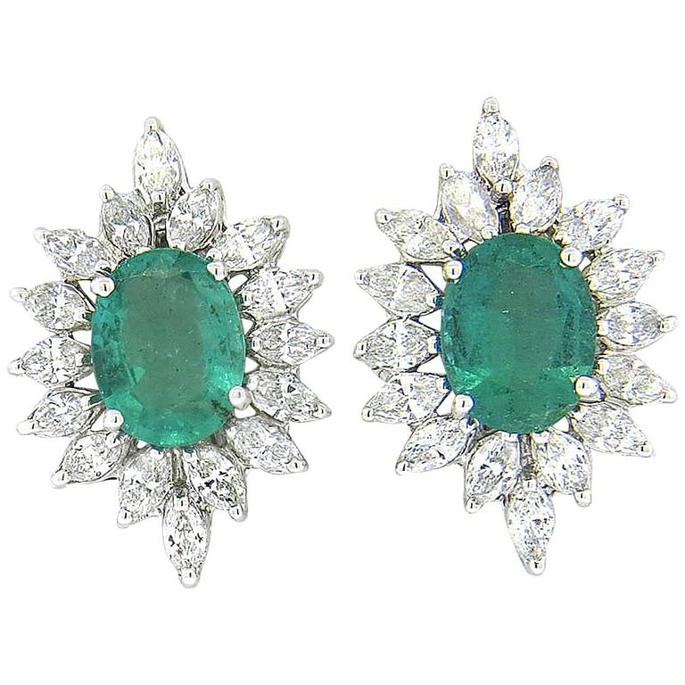 Emerald Diamond Gold Earrings at 1stDibs