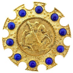 Cartier Saint George 18 Karat Yellow Gold and Lapis Pendant or Brooch