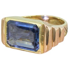 Art Deco 5.00 Carat Emerald Cut Natural Sapphire 18 Karat Gold Solitaire Ring