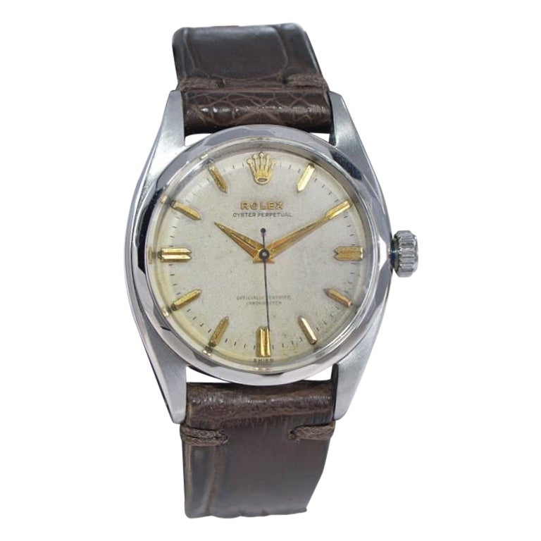 Rolex Steel Perpetual with Original Dial and Rare Multi Faceted Bezel from 1955 For Sale