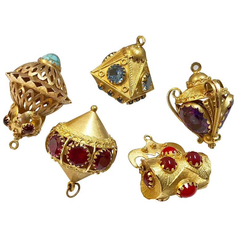 18-karat gold gemstone pendants, ca. 1960