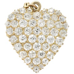 Fine Victorian 3.50 Carat Diamond 14 Karat Gold Heart Pendant Brooch