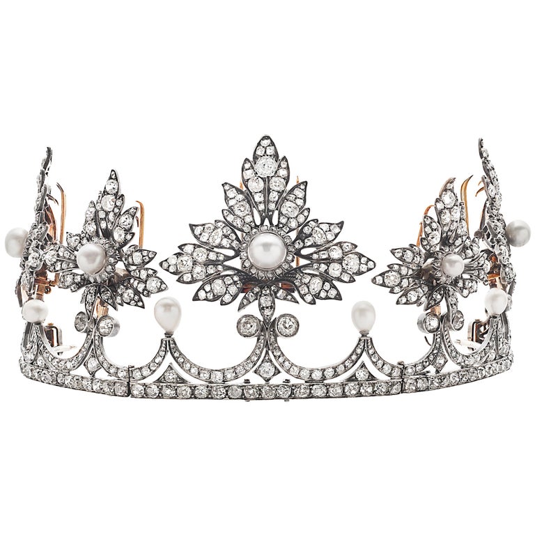 Victorian diamond and pearl tiara, 1860, offered by MiMi Jewellery