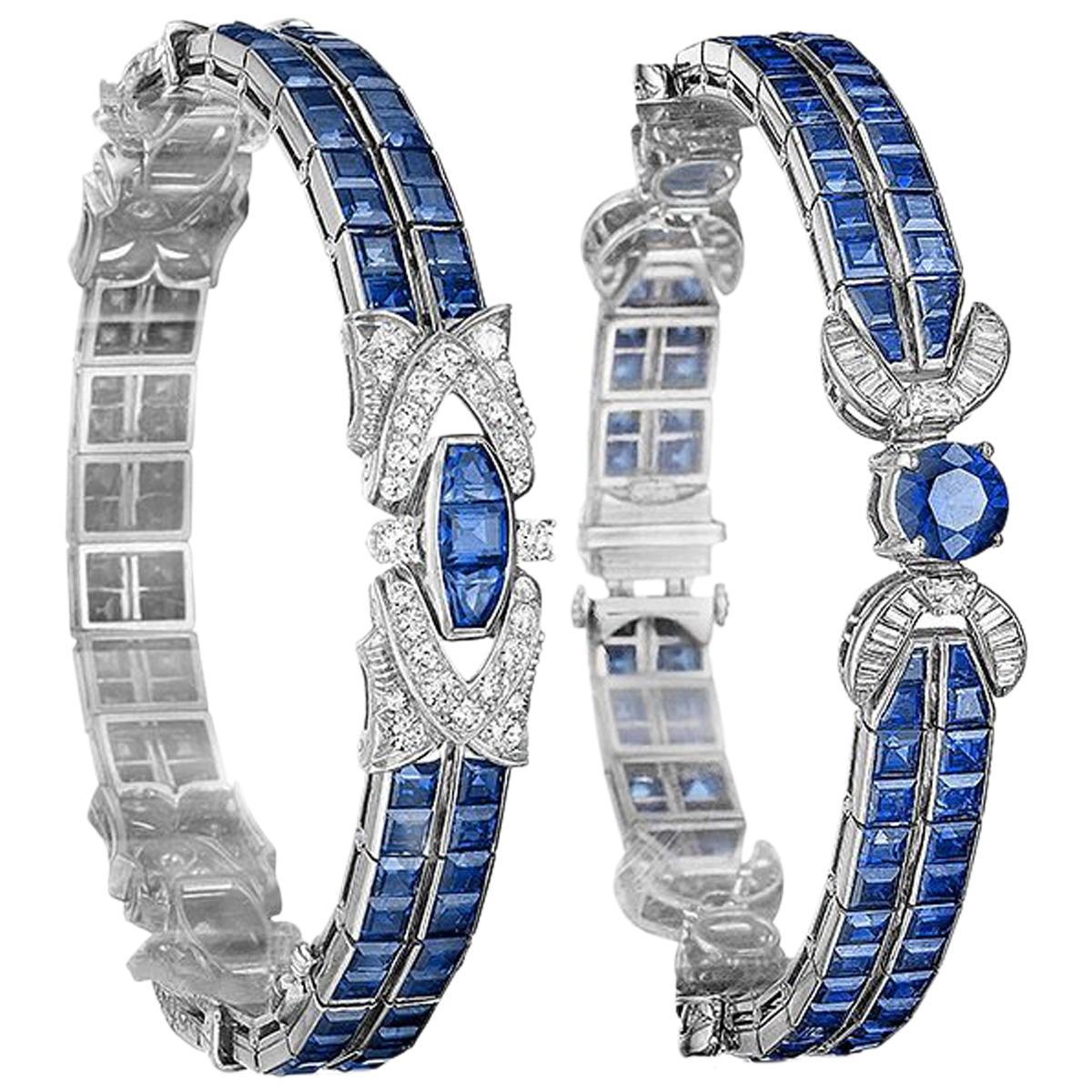 Pair of Oscar Heyman Art Deco Sapphire and Diamond Bracelets