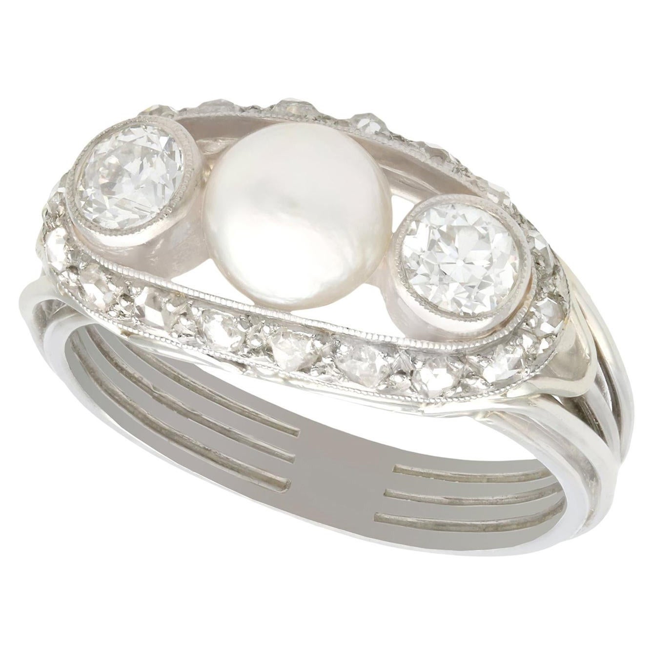 Antique Pearl and Diamond White Gold Cocktail Ring, Circa 1920