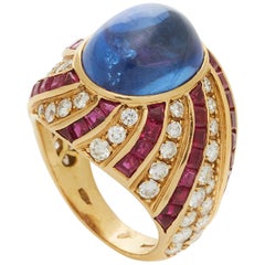 Retro Illario Cabochon Sapphire Diamond Ruby Ring